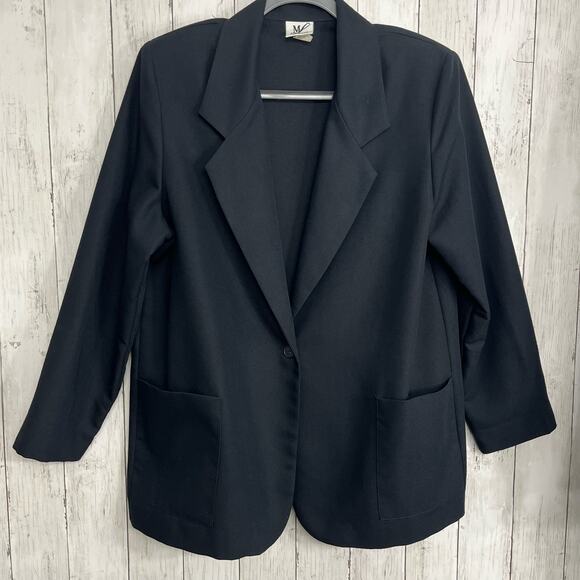 Maggie Lawrence Vintage Black One Button Long Sleeve Pockets Blazer Large - Picture 1 of 7